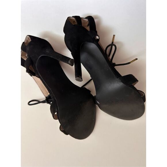 Qupid Black Faux Suede Lace Up Pump with Gold Embellishment - Picture 5 of 5